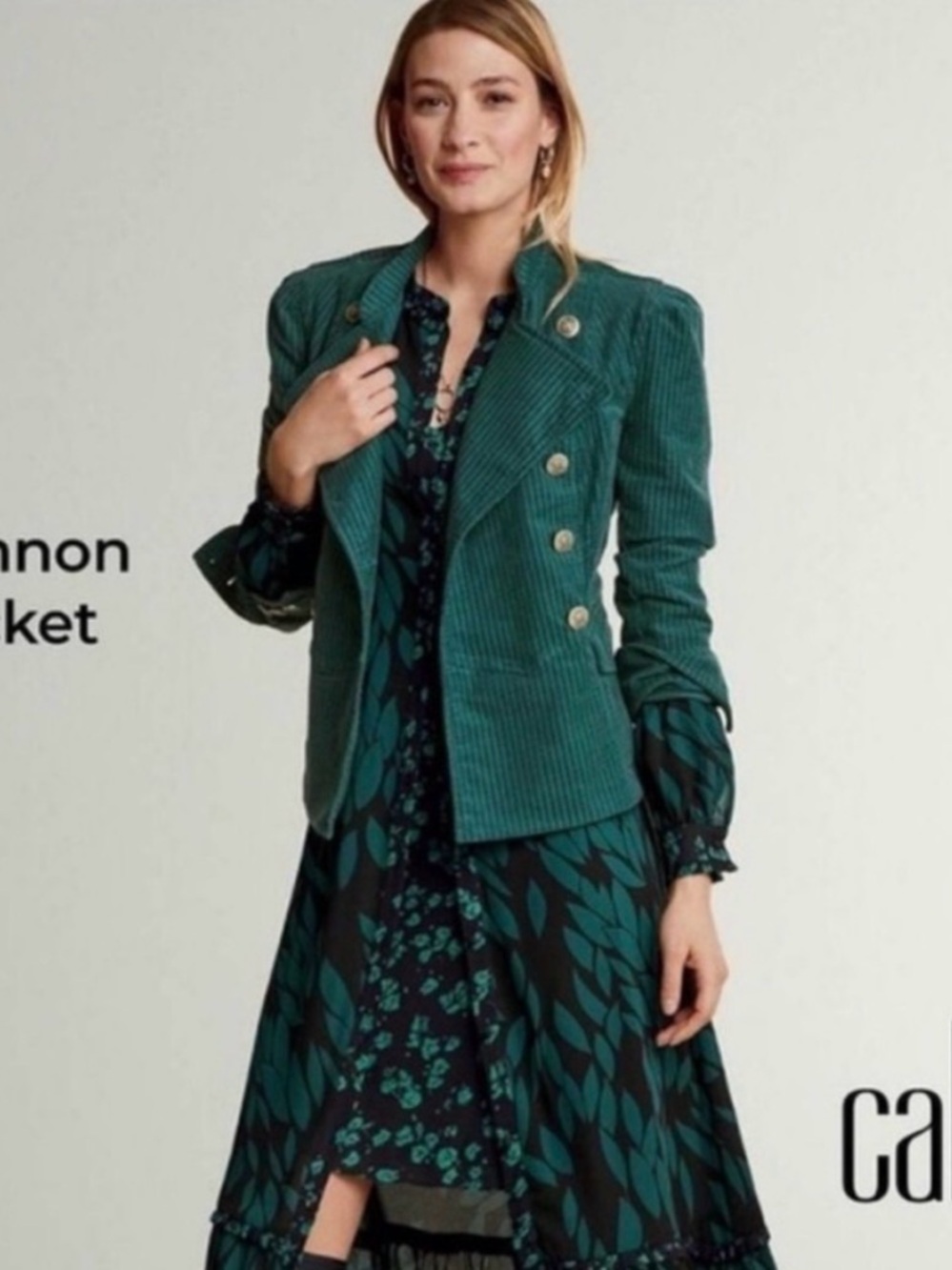 CAbi Teal Corduroy Double-Breasted Peacoat NWOT